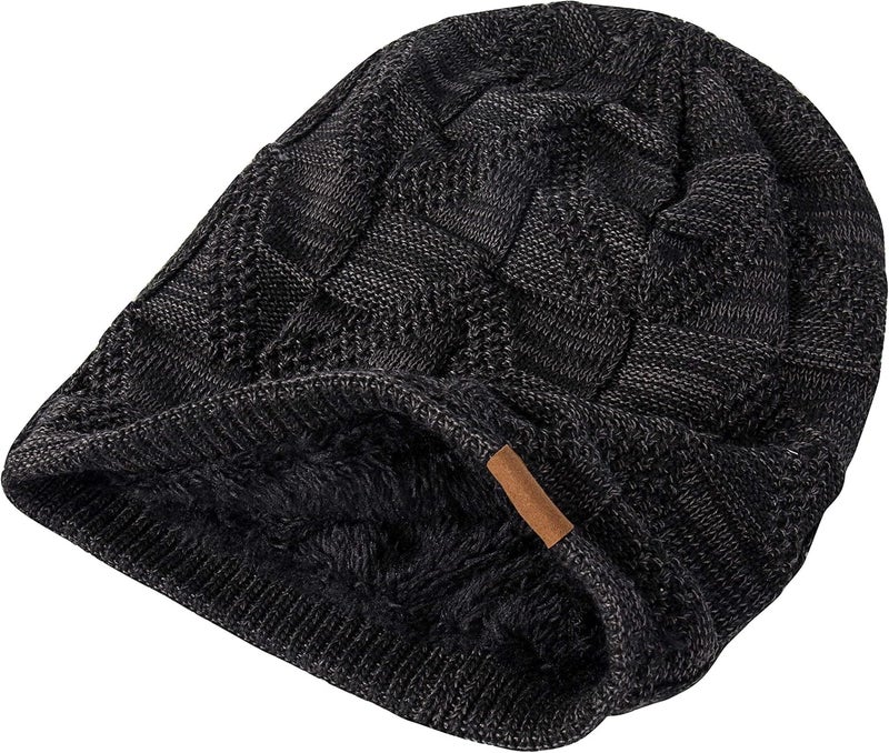 PAGE ONE Mens Winter Slouchy Beanie Warm Fleece Lined Skull Cap Baggy Cable Knit Hat - Image 4